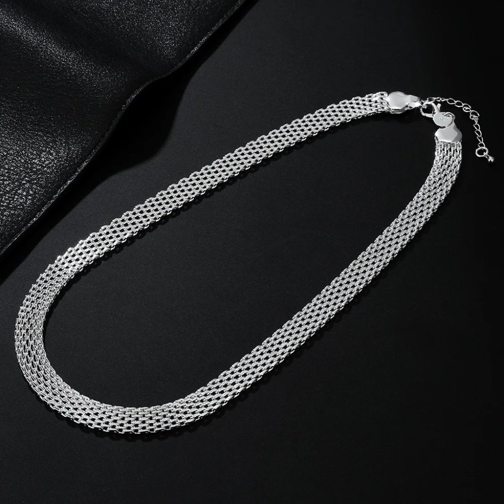 Beautiful 2 Pc. Necklace and Bracelet Set Mesh / Net - 925 Sterling Silver - Picture 4 of 13